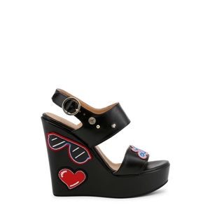 Love Moschino Womens Black Wedges Shoes with patch